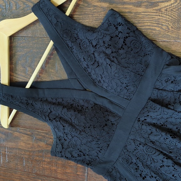FREE PEOPLE I Black "Lovely in Lace" Skater Skirt Sleeveless V-Neck Mini Dress S - Picture 1 of 16